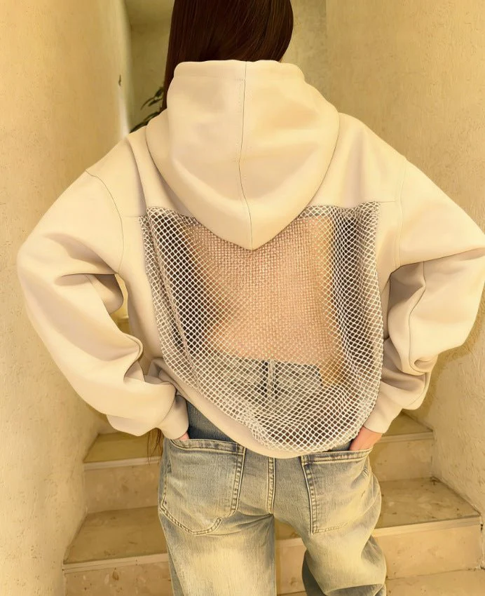 Backless Mesh Hoodie | Net Detail Sweatshirt - Image 7