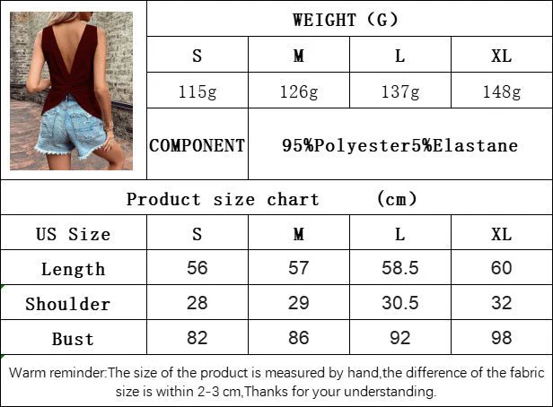 Backless V-Neck Waffle T-Shirt Vest - Image 8