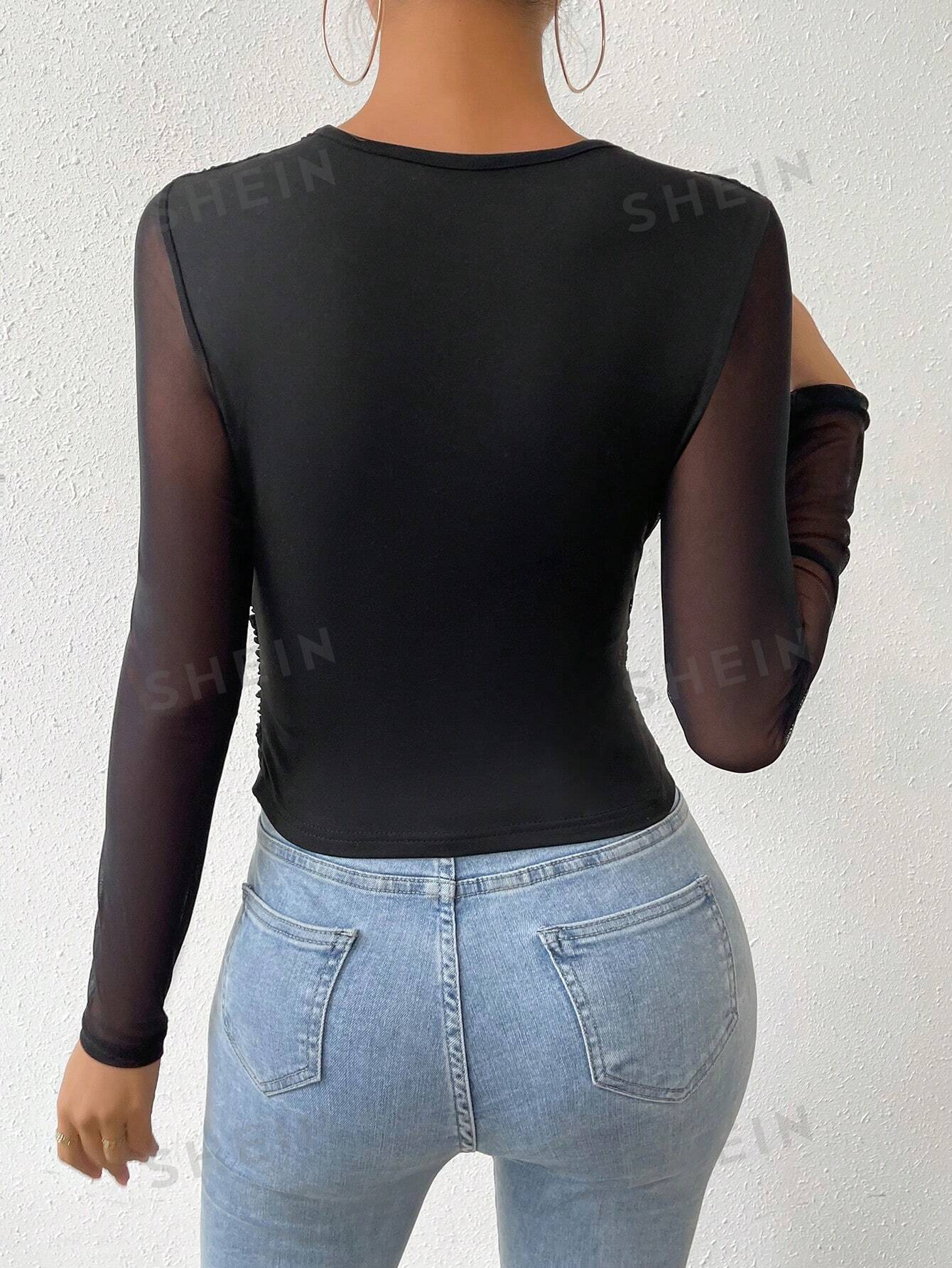 BAE Contrast Mesh Wrap Cross Top - Image 4