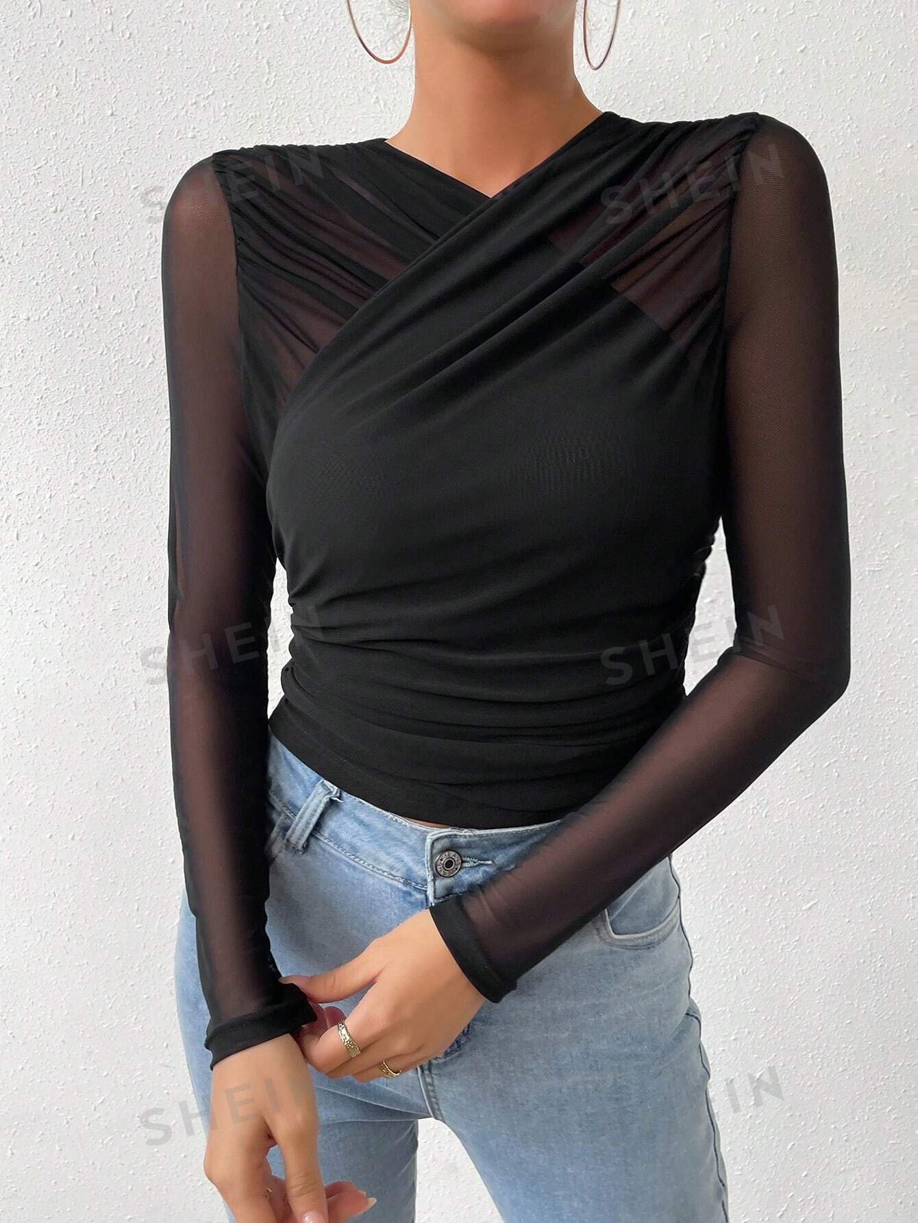 BAE Contrast Mesh Wrap Cross Top - Image 7