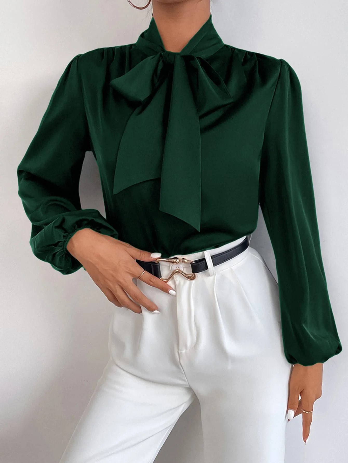 BAE Satin Tie Neck Bishop Sleeve Blouse - Image 2