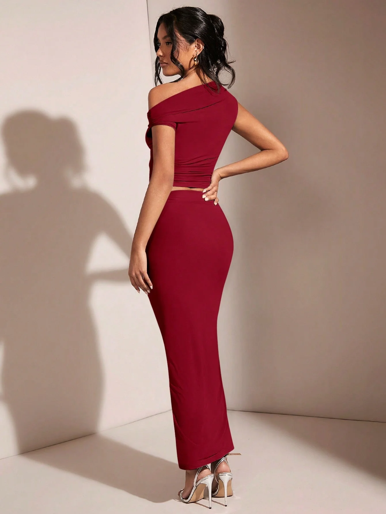 BAE Women's Asymmetric Neck Asymmetrical Neck Top And Pleated Elegant Skirt Set - Image 2