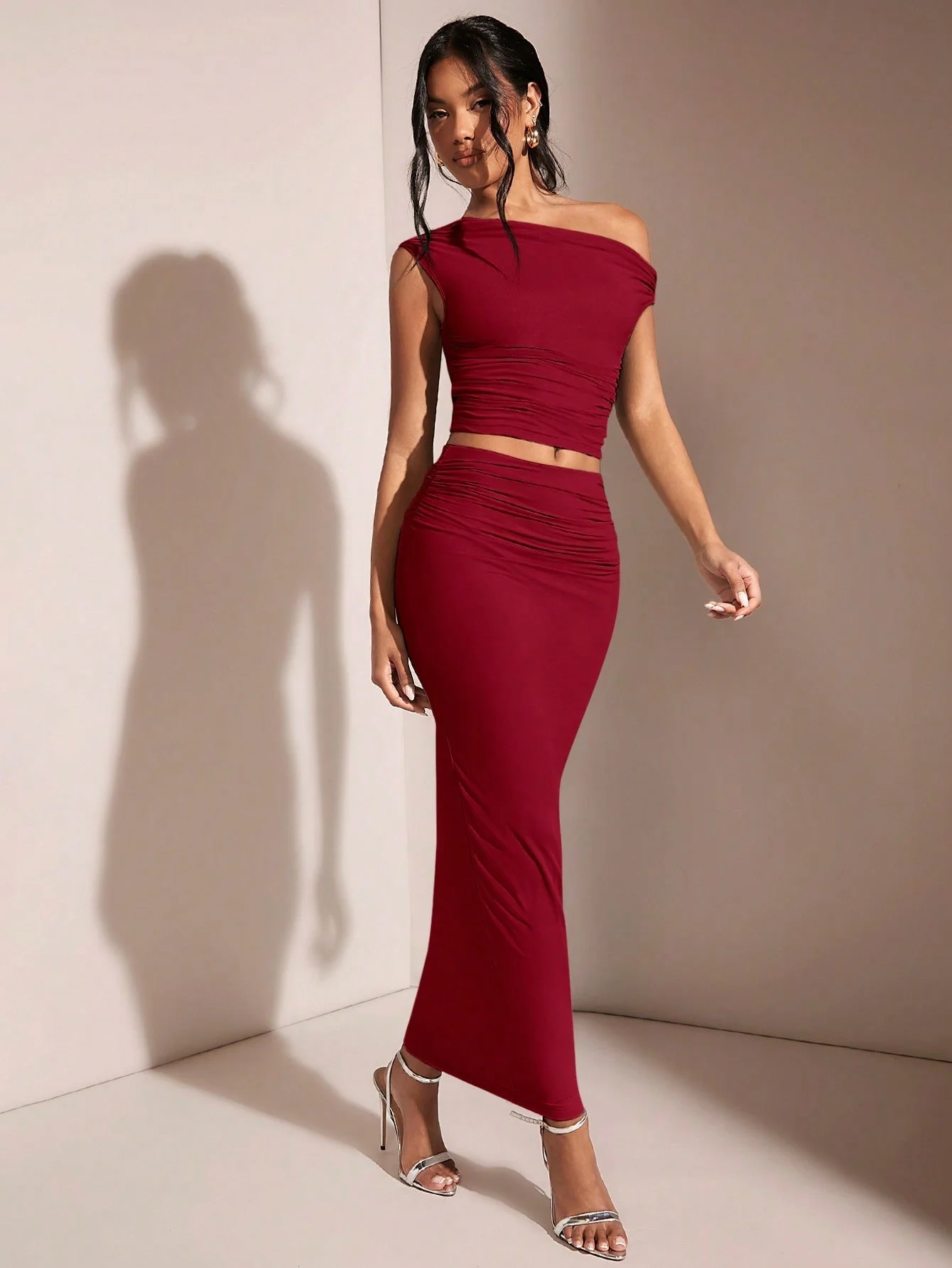 BAE Women's Asymmetric Neck Asymmetrical Neck Top And Pleated Elegant Skirt Set - Image 4