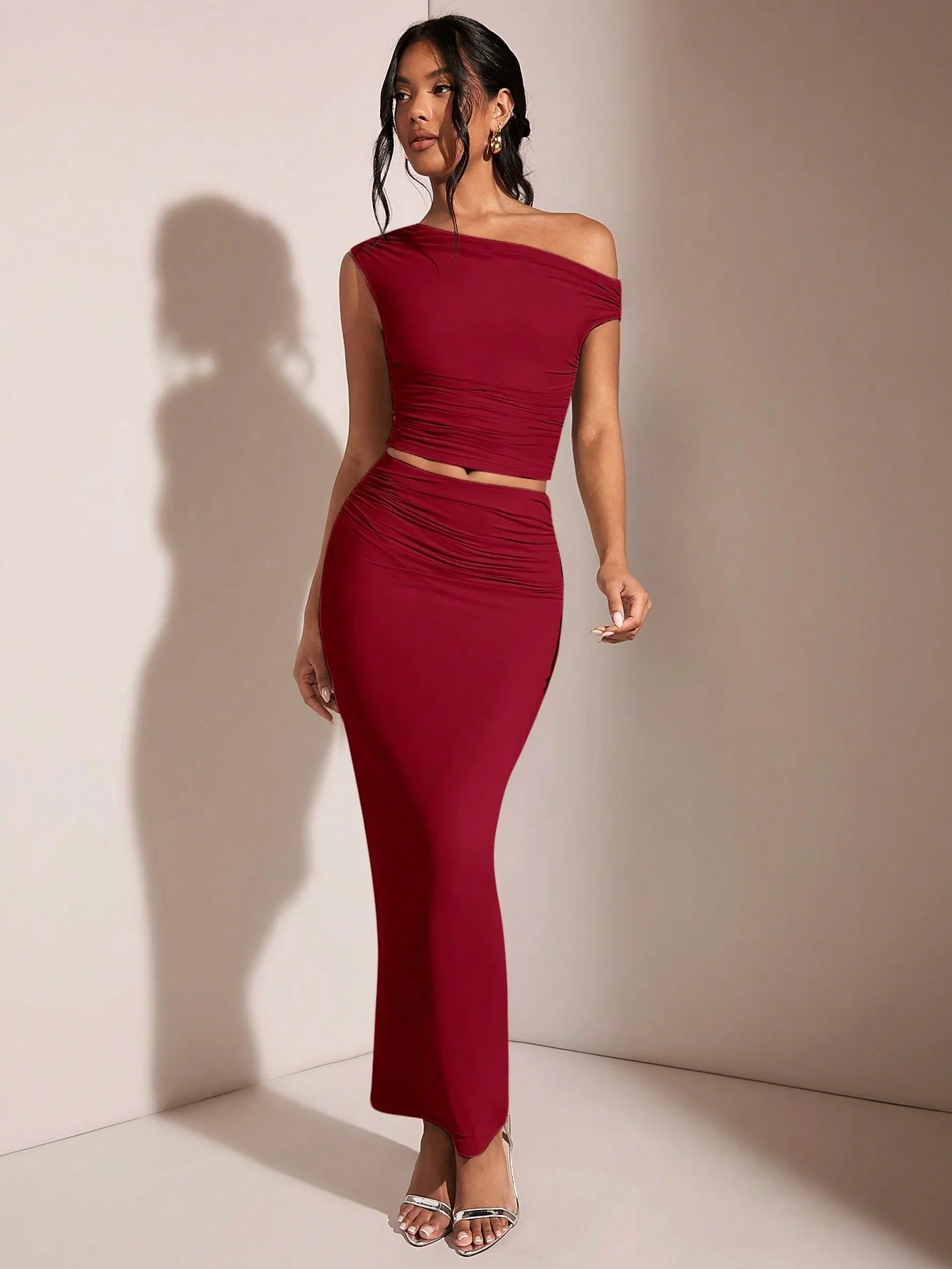 BAE Women's Asymmetric Neck Asymmetrical Neck Top And Pleated Elegant Skirt Set - Image 7