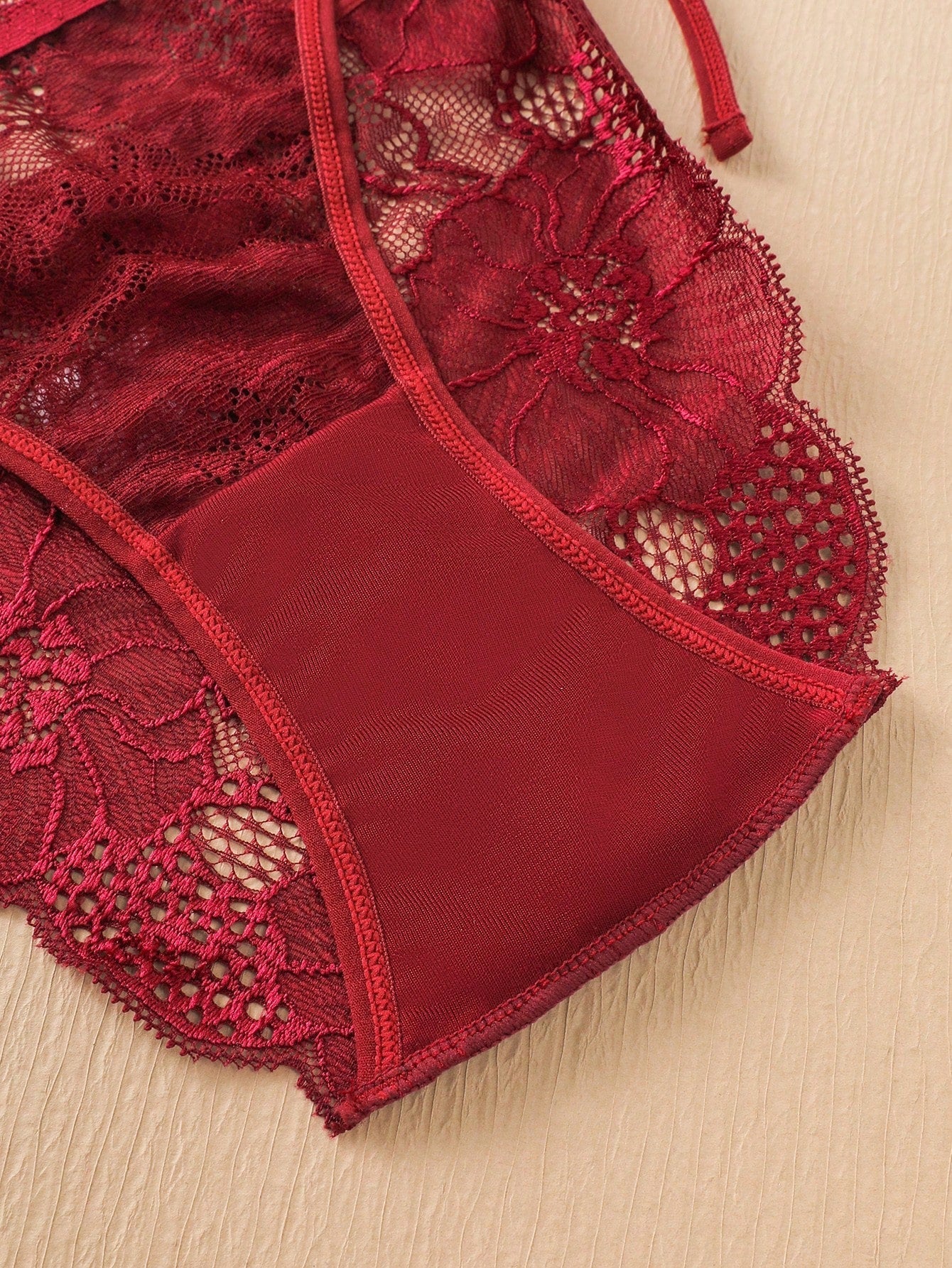Basics 3pcs Women's Lace Thong Panties With Side Ties And Floral Details - Image 4