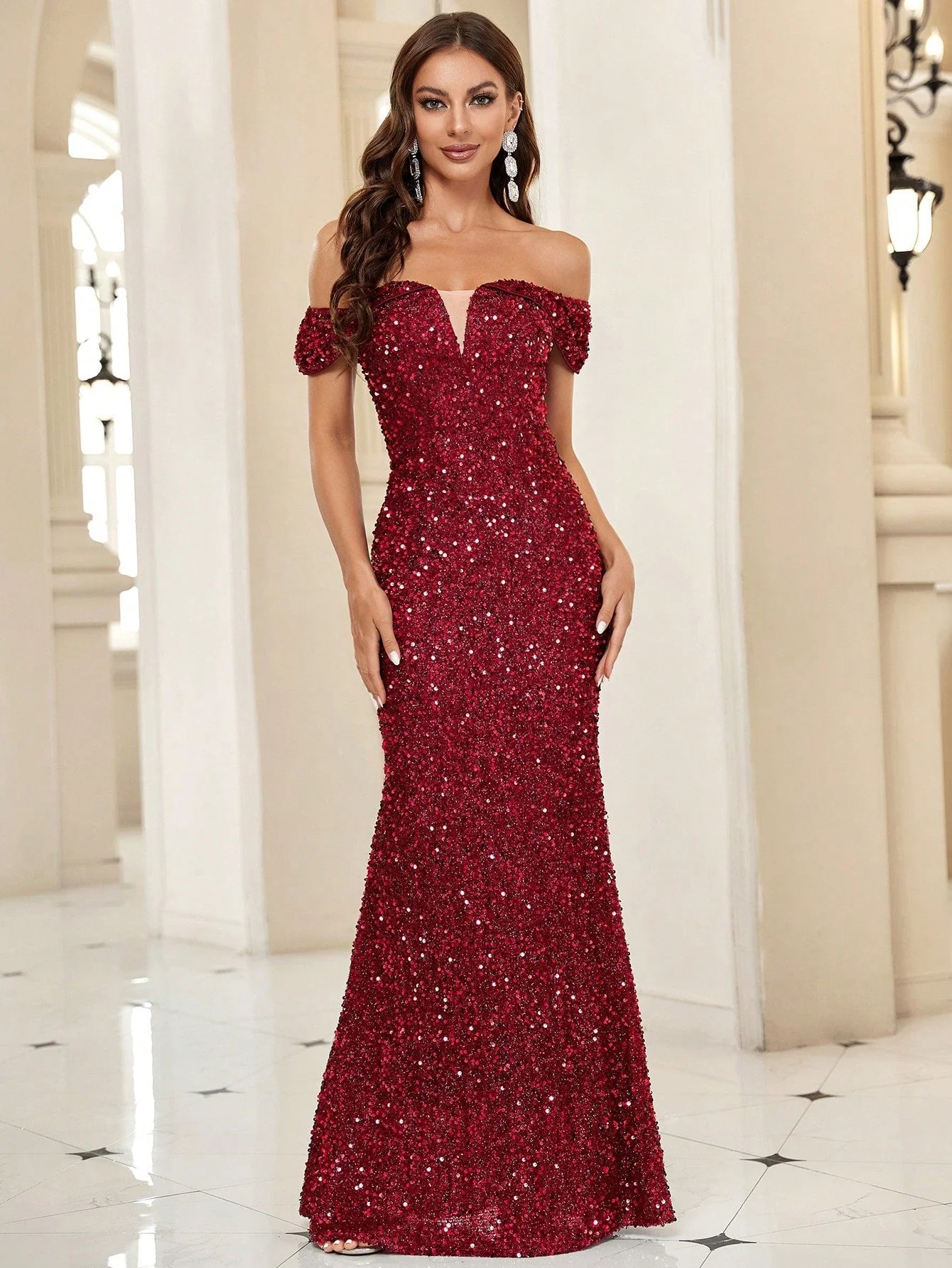 Belle Off Shoulder Sequin Party Dress