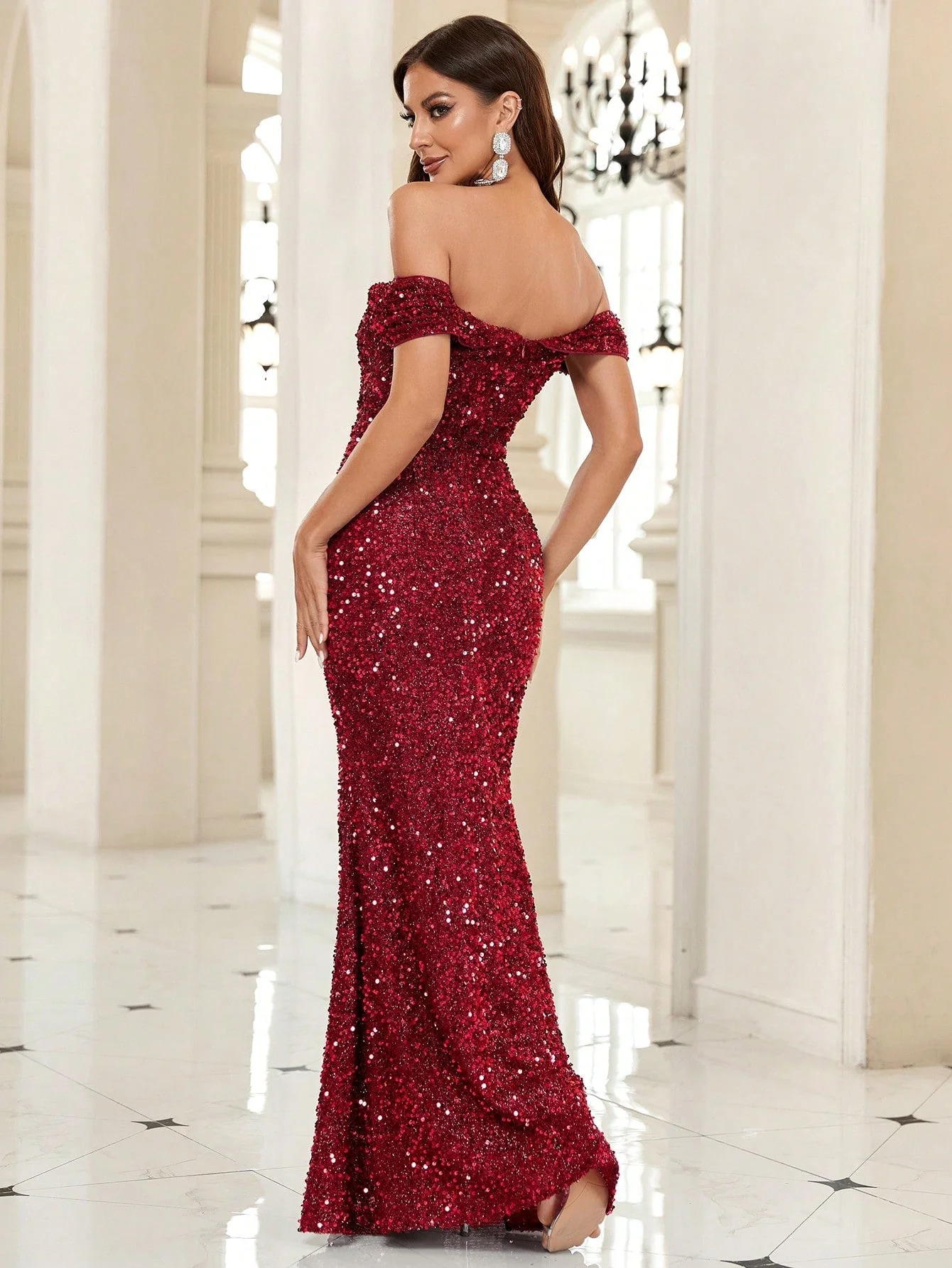 Belle Off Shoulder Sequin Party Dress - Image 3