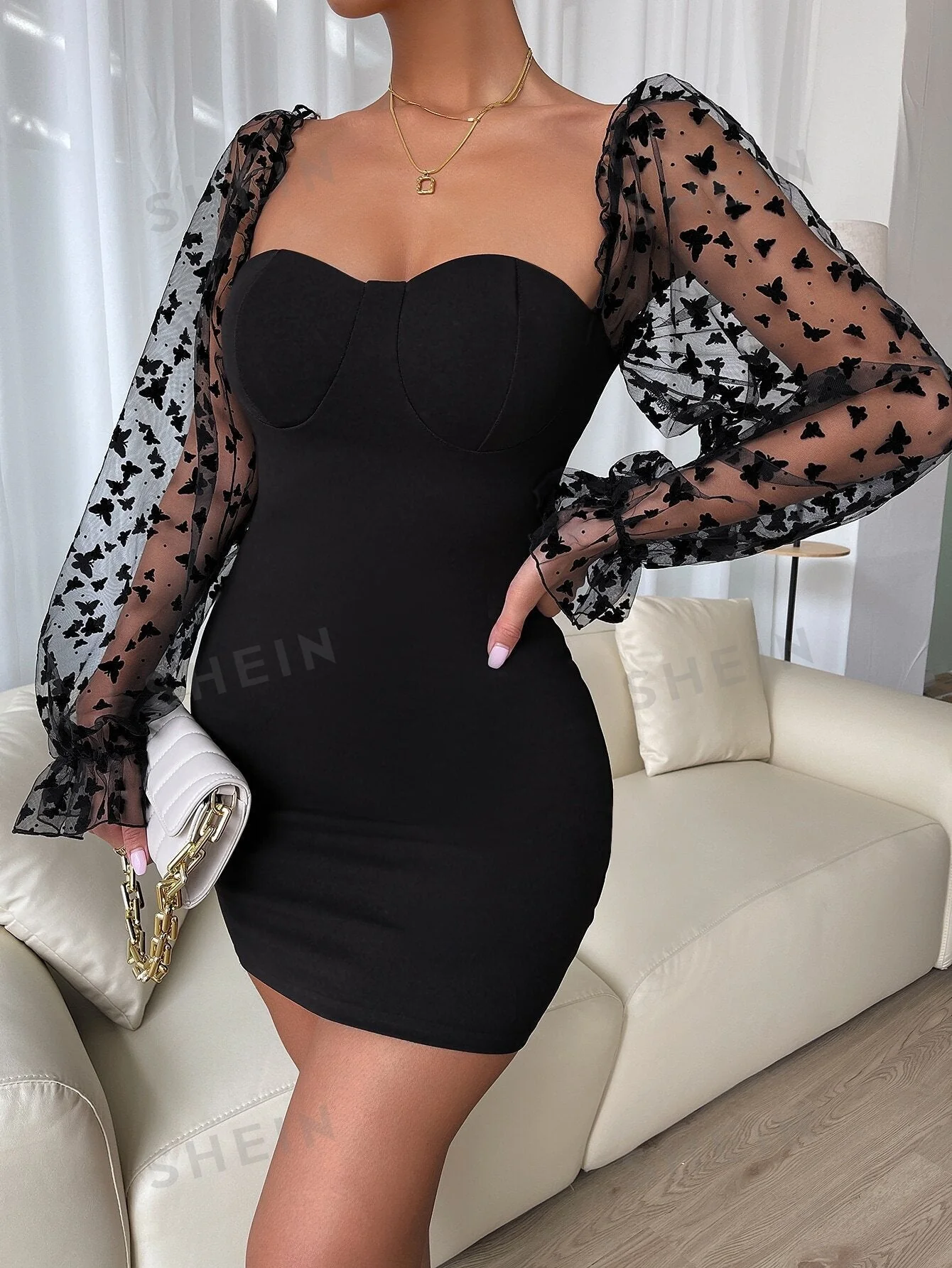 Belle Sweetheart Neck Flounce Sleeve Bodycon Dress (FD) - Image 4