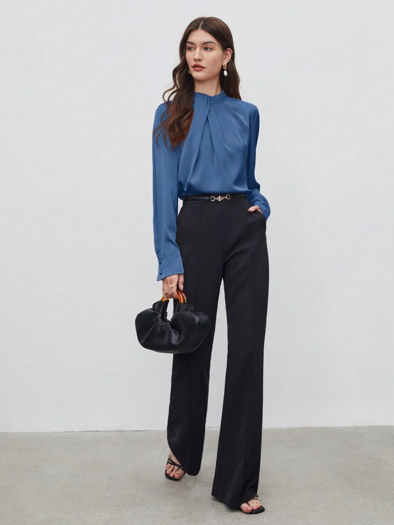 BIZwear Keyhole Back Fold Pleated Front Solid Top - Image 19