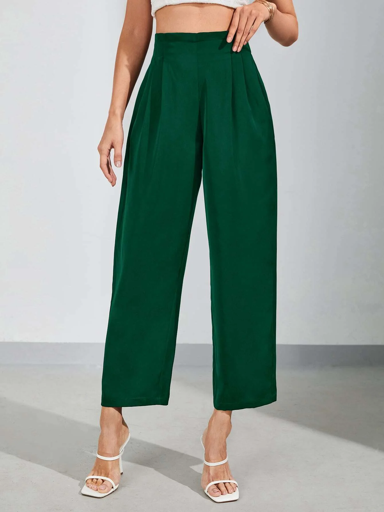 BIZwear Women's Solid Color Pleated Loose Fit Wide Leg Pants - Image 10