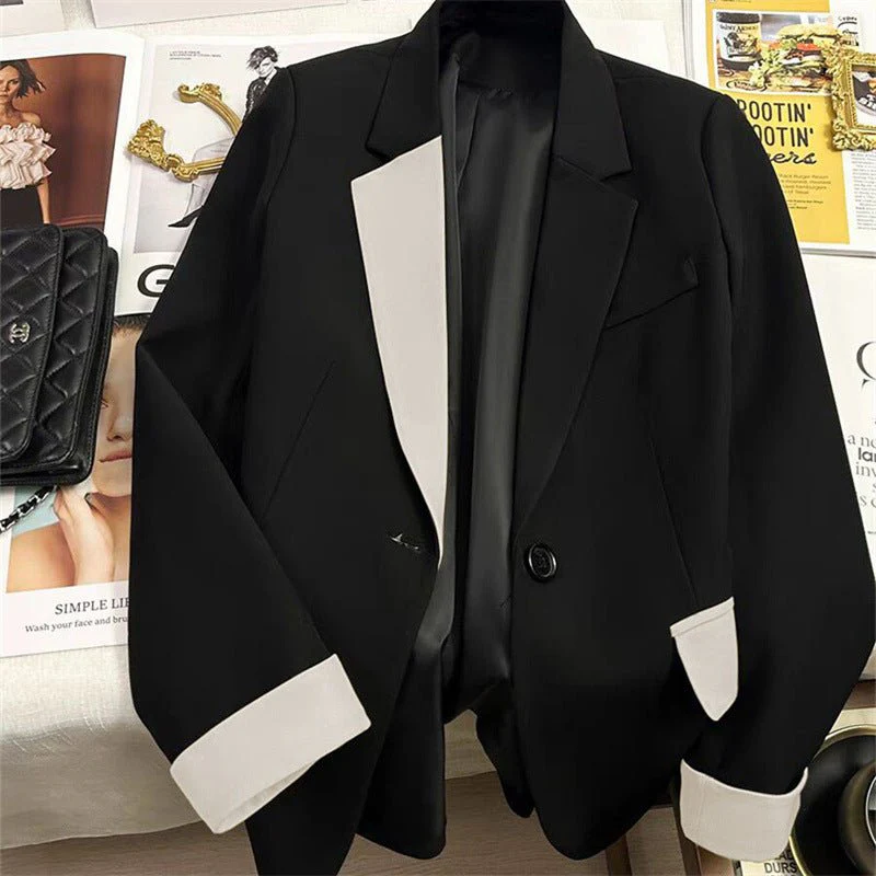Black contrast stitching suit jacket for women 2025 new hot style this year light luxury Blazer - Image 20