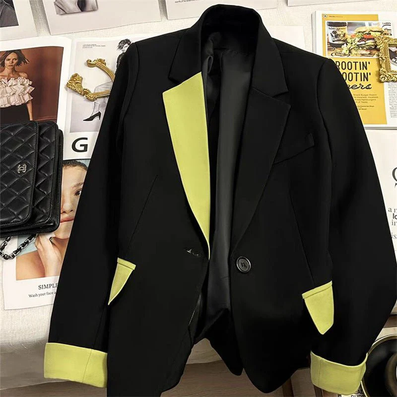 Black contrast stitching suit jacket for women 2025 new hot style this year light luxury Blazer - Image 21