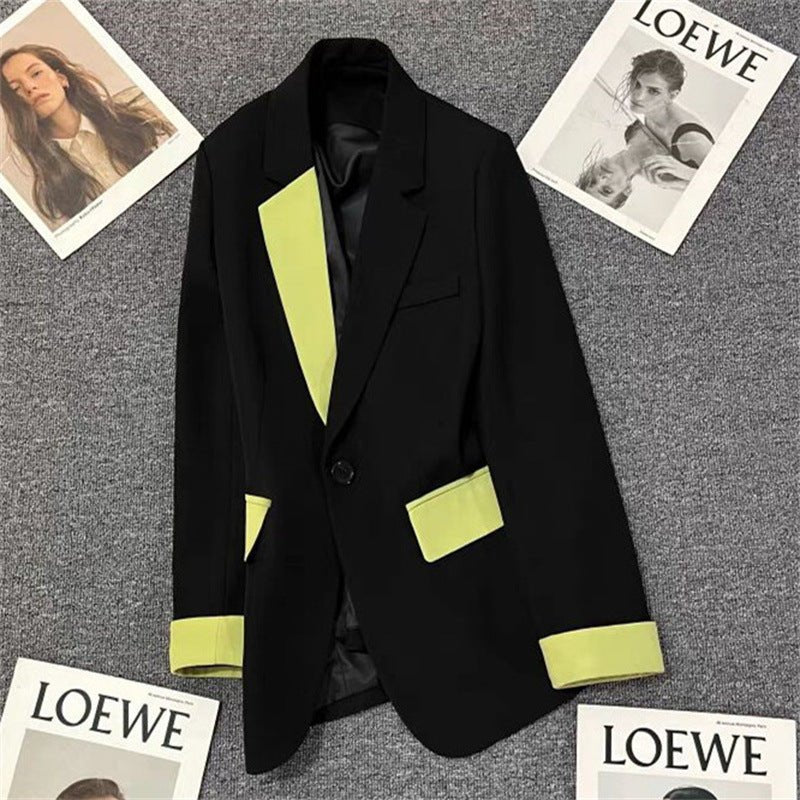 Black contrast stitching suit jacket for women 2025 new hot style this year light luxury Blazer - Image 4