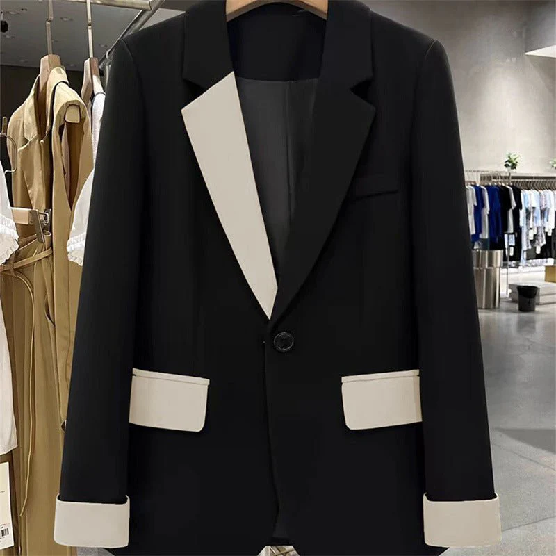 Black contrast stitching suit jacket for women 2025 new hot style this year light luxury Blazer FD - Image 11