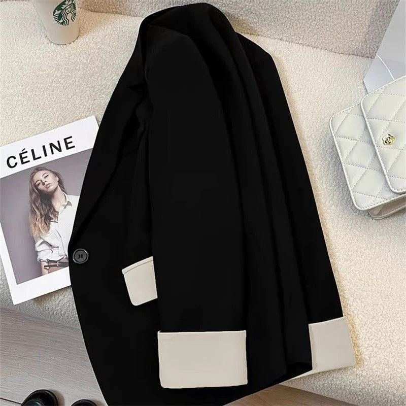 Black contrast stitching suit jacket for women 2025 new hot style this year light luxury Blazer FD - Image 13