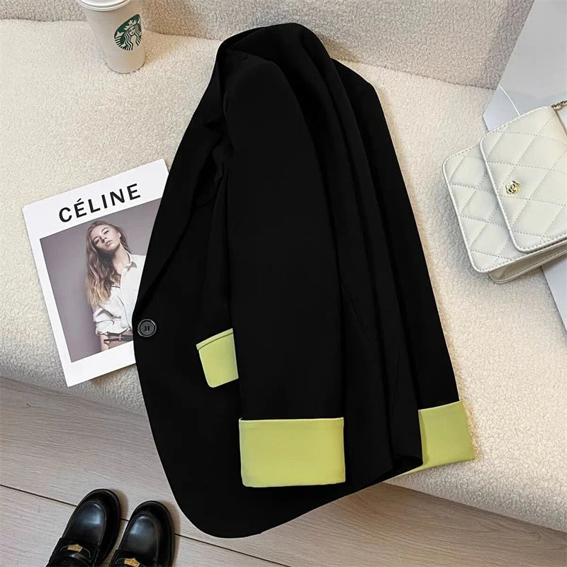Black contrast stitching suit jacket for women 2025 new hot style this year light luxury Blazer FD - Image 15