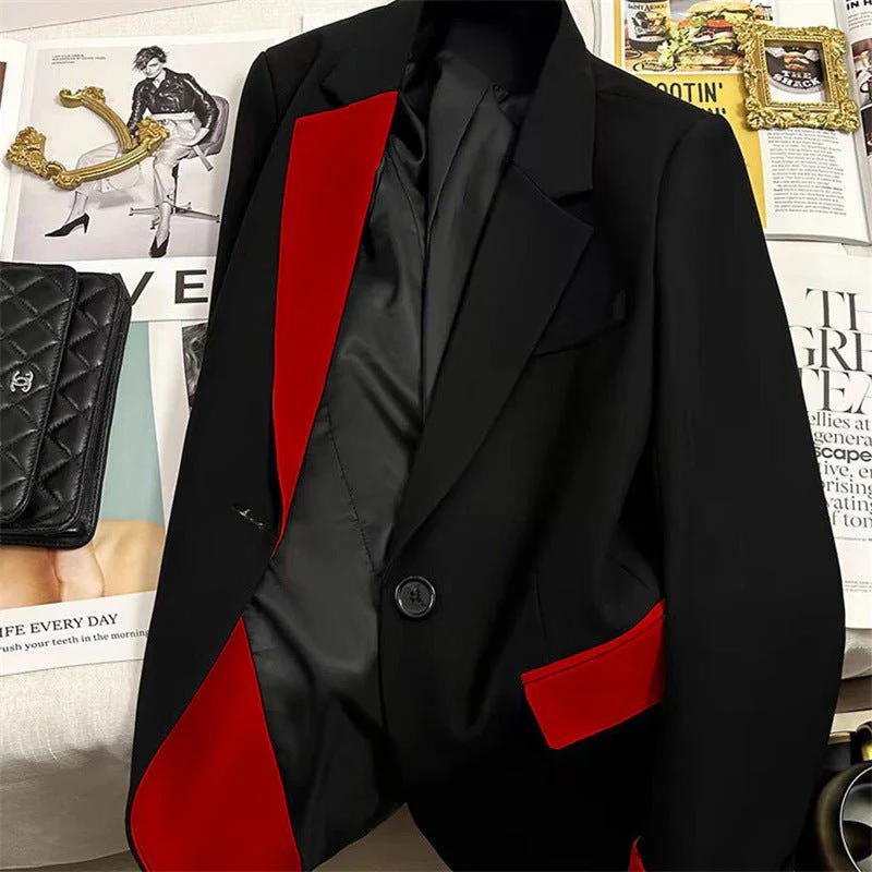 Black contrast stitching suit jacket for women 2025 new hot style this year light luxury Blazer FD - Image 17
