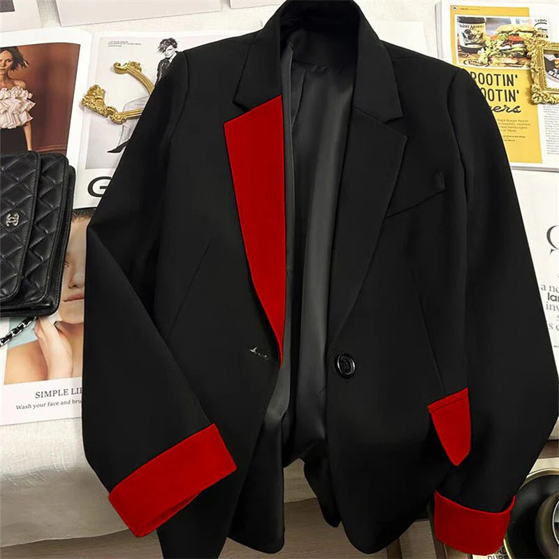Black contrast stitching suit jacket for women 2025 new hot style this year light luxury Blazer FD - Image 18