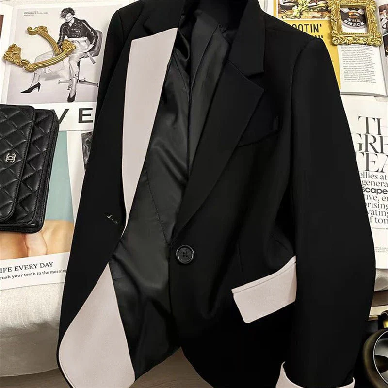 Black contrast stitching suit jacket for women 2025 new hot style this year light luxury Blazer FD - Image 19