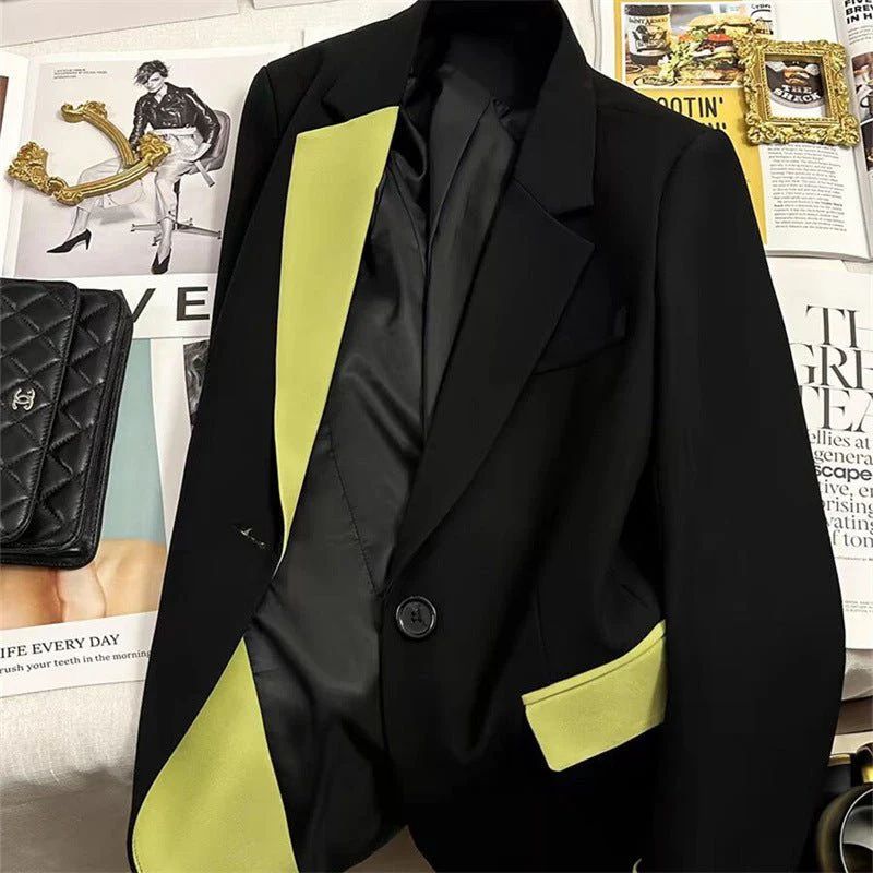 Black contrast stitching suit jacket for women 2025 new hot style this year light luxury Blazer FD - Image 22