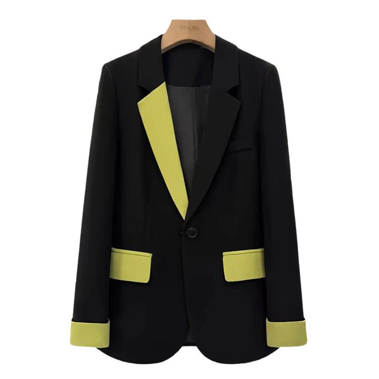 Black contrast stitching suit jacket for women 2025 new hot style this year light luxury Blazer FD - Image 8