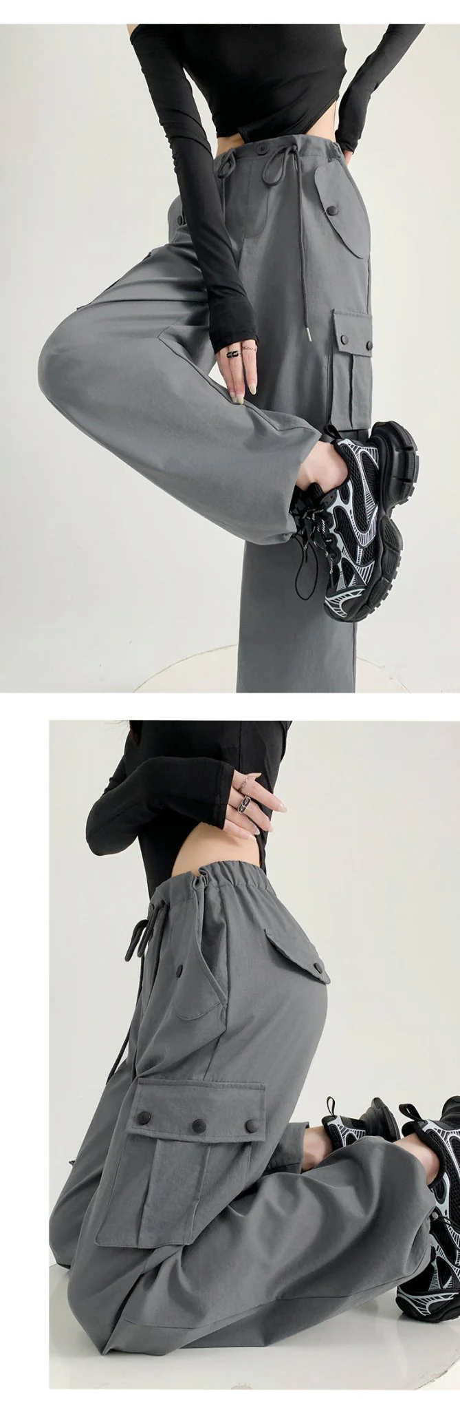 Black overalls women's pants women's spring and autumn high waist wide leg sweatpants slim casual straight sports pants - Image 13