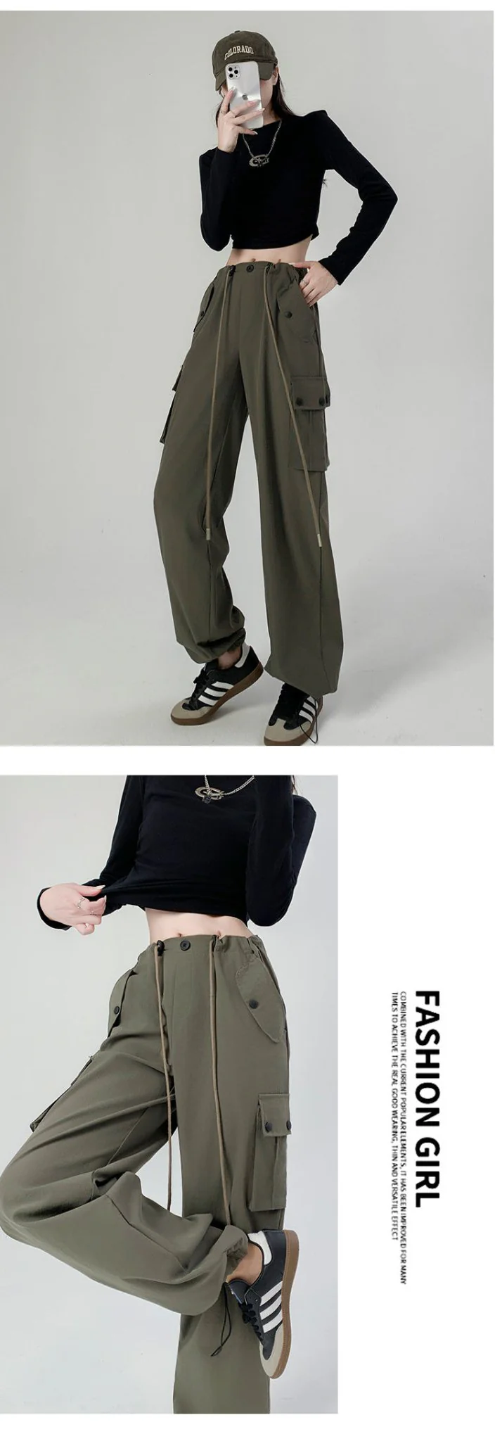 Black overalls women's pants women's spring and autumn high waist wide leg sweatpants slim casual straight sports pants - Image 15