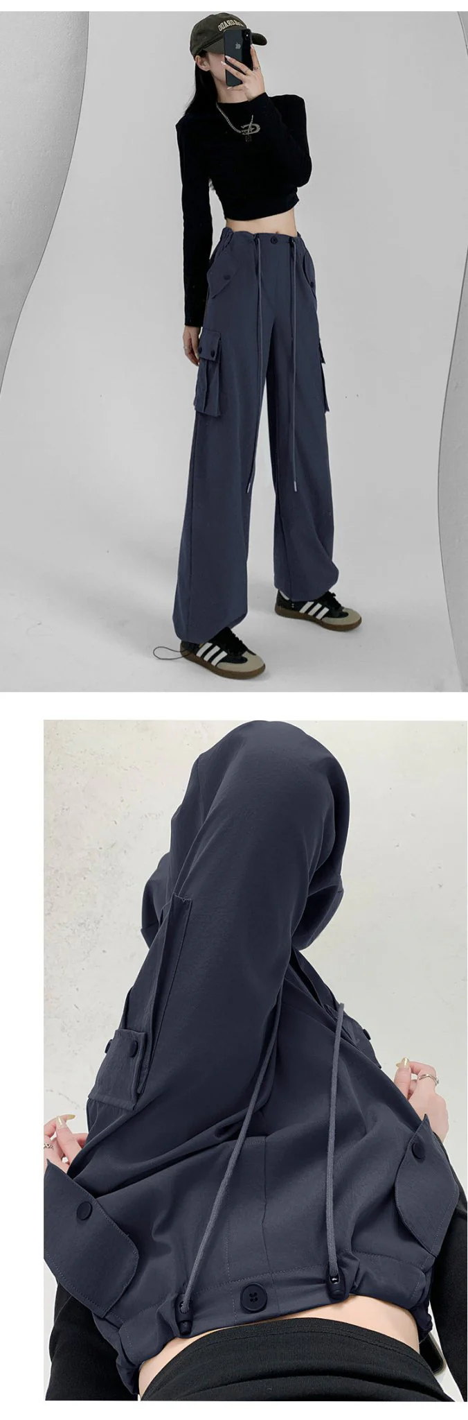 Black overalls women's pants women's spring and autumn high waist wide leg sweatpants slim casual straight sports pants - Image 19