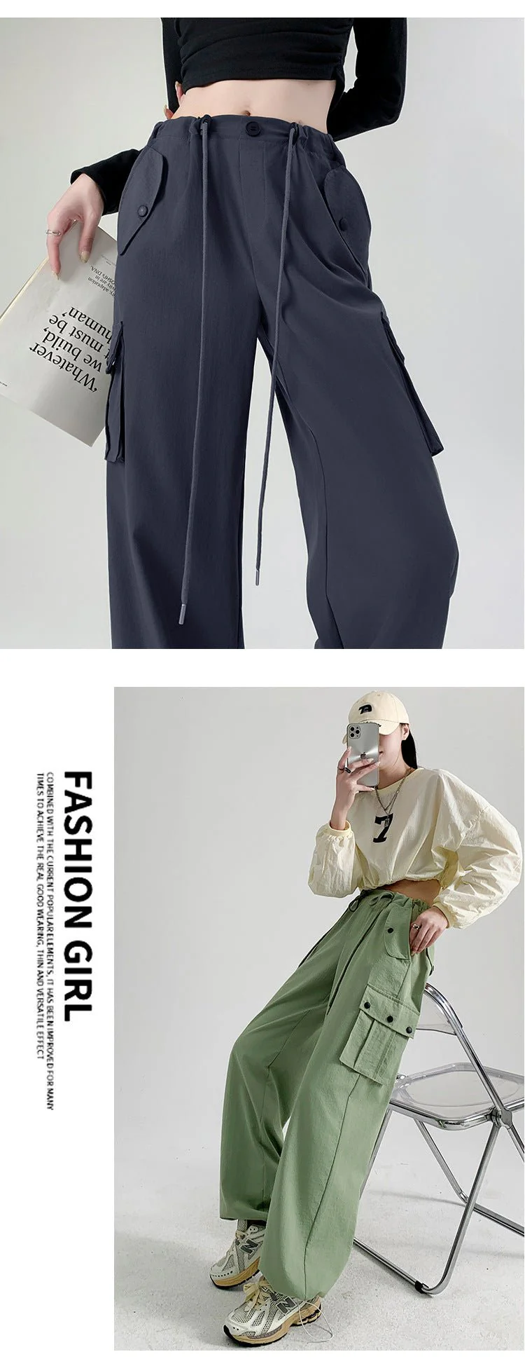 Black overalls women's pants women's spring and autumn high waist wide leg sweatpants slim casual straight sports pants - Image 20
