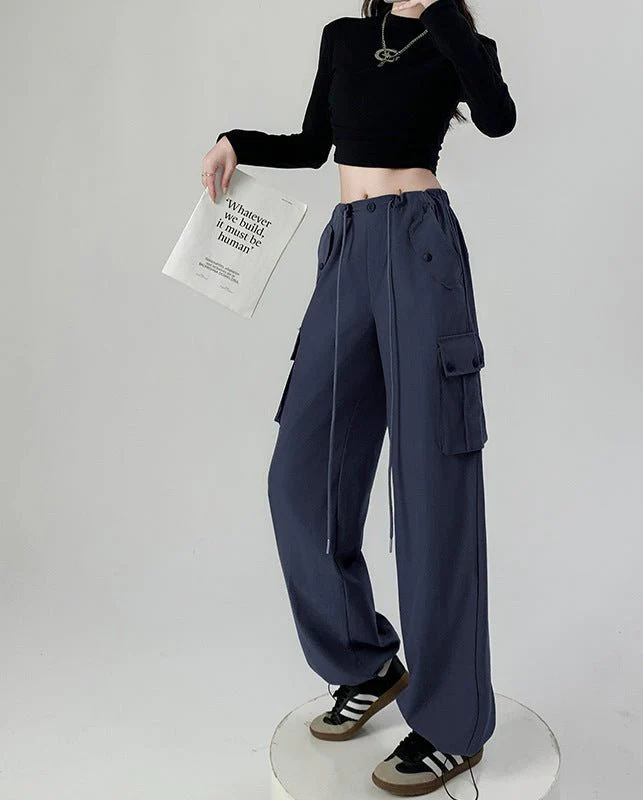 Black overalls women's pants women's spring and autumn high waist wide leg sweatpants slim casual straight sports pants - Image 3