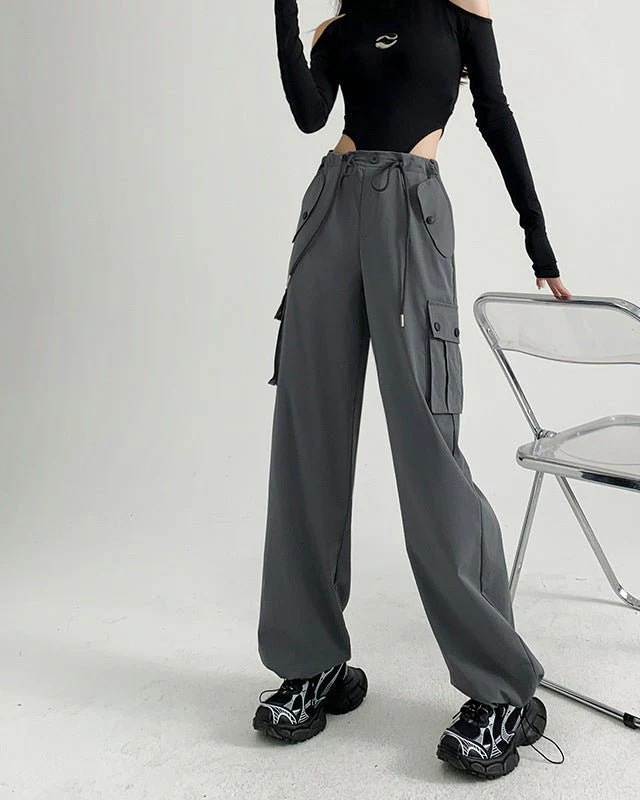 Black overalls women's pants women's spring and autumn high waist wide leg sweatpants slim casual straight sports pants - Image 5