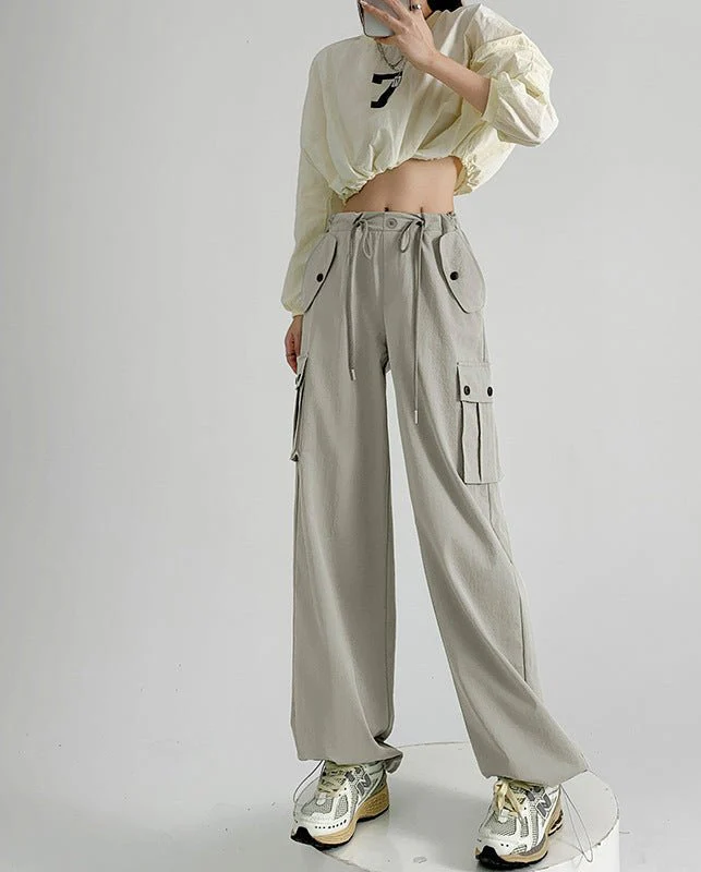 Black overalls women's pants women's spring and autumn high waist wide leg sweatpants slim casual straight sports pants - Image 7