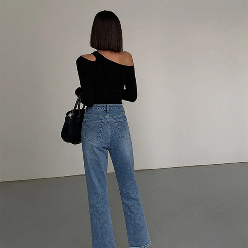 Black sxy one-shoulder off-shoulder bottoming shirt for women, all-match long-sleeved T-shirt, tight-fitting inner strapless clavicle top FD - Image 14
