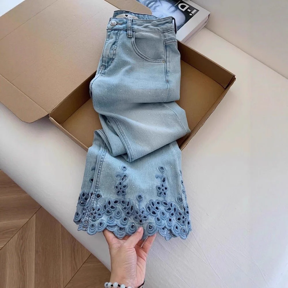 Blue Women’s High-Waist Nine-Point Straight-Leg Denim Jeans – Japanese & Korean Casual Style with Button & Zipper Detail | Summer 2025 Collection FD