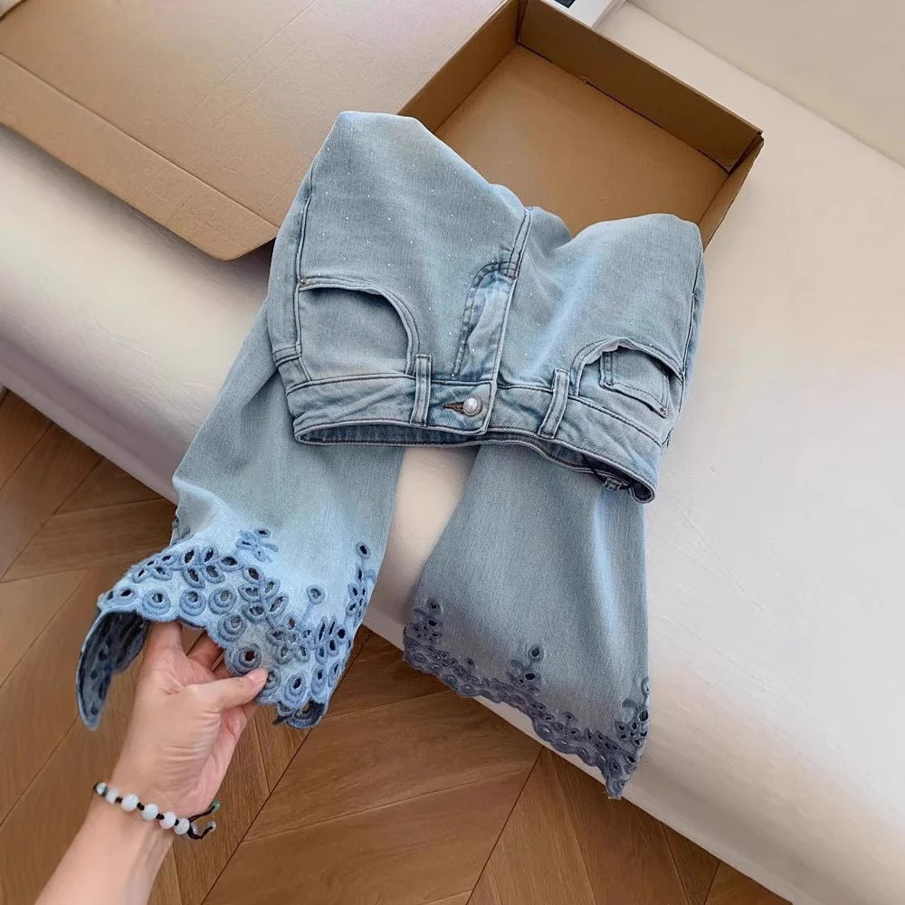 Blue Women’s High-Waist Nine-Point Straight-Leg Denim Jeans – Japanese & Korean Casual Style with Button & Zipper Detail | Summer 2025 Collection FD - Image 2