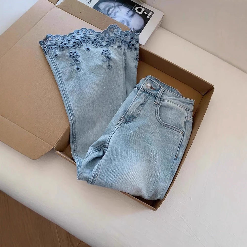Blue Women’s High-Waist Nine-Point Straight-Leg Denim Jeans – Japanese & Korean Casual Style with Button & Zipper Detail | Summer 2025 Collection FD - Image 3