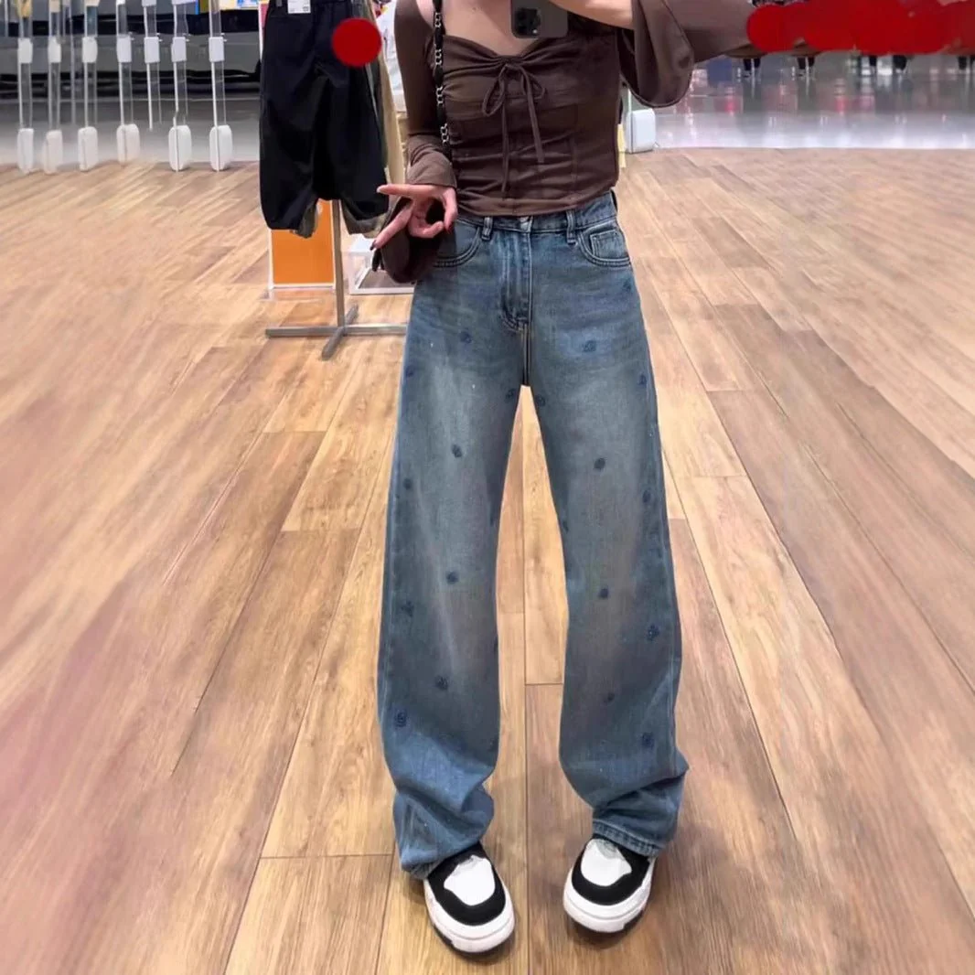 Blue Women’s High-Waist Wide-Leg Denim Jeans – Minimalist Japanese & Korean Casual Style with Pocket Detail | Spring 2025 Collection