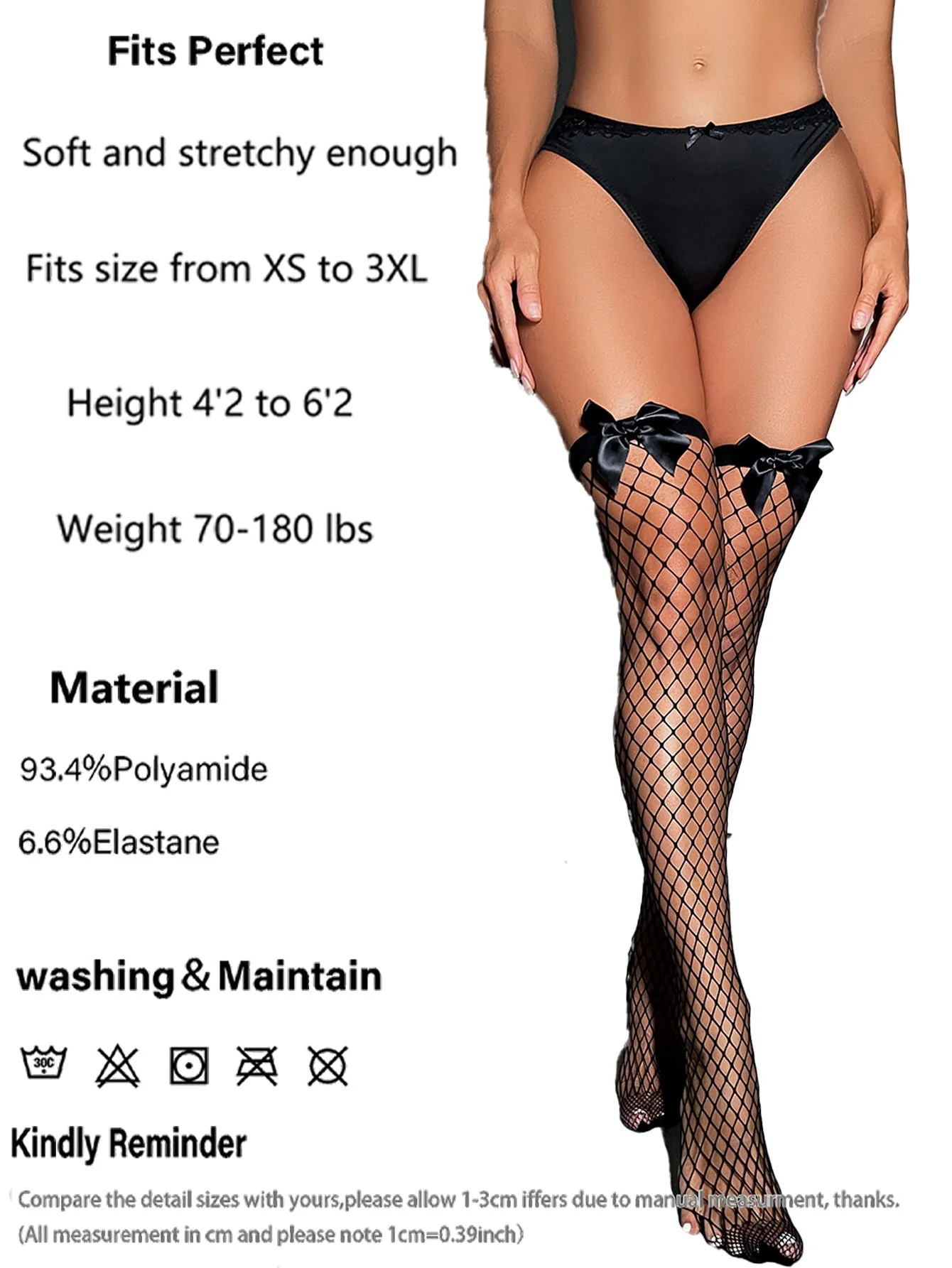 Bow Charm | Elastic Fishnet Mid-Tube Thigh Stockings Black - Image 6