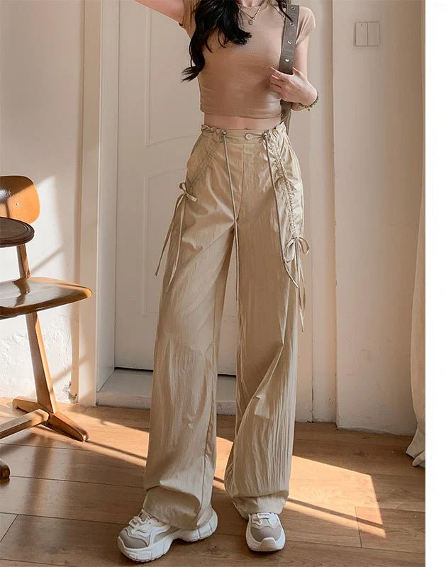 Bow overalls women's spring and autumn 2025 new high-waisted drawstring wide-leg pants quick-drying American sweatpants - Image 11