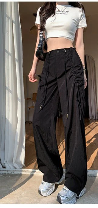 Bow overalls women's spring and autumn 2025 new high-waisted drawstring wide-leg pants quick-drying American sweatpants - Image 4