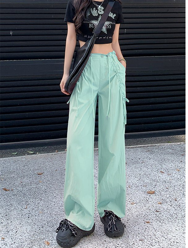 Bow overalls women's spring and autumn 2025 new high-waisted drawstring wide-leg pants quick-drying American sweatpants - Image 6