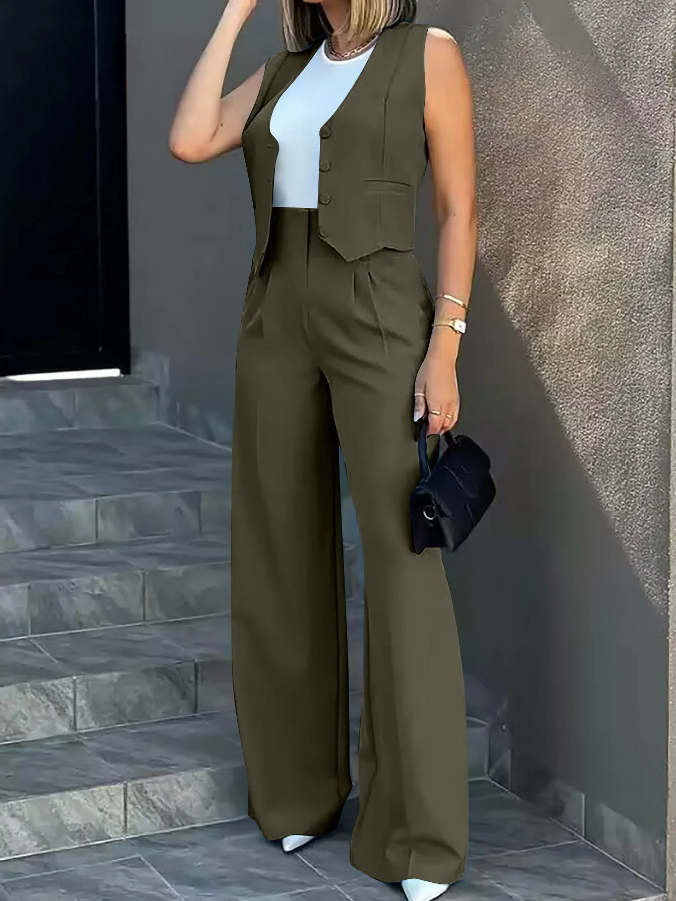 British Temper | Sleeveless Vest + Wide-Leg Pants Suit Set - Image 7