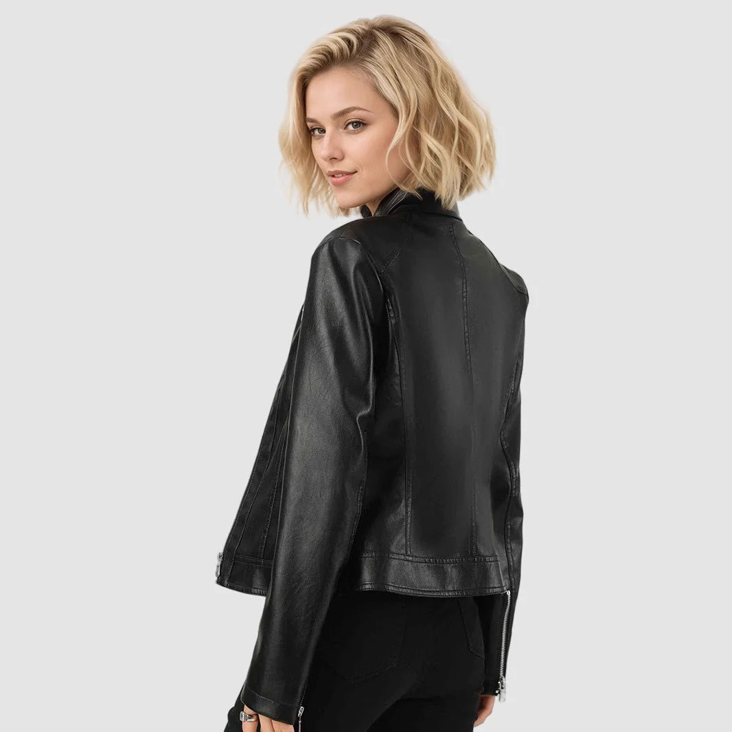 Burgundy Edge | Women's PU Leather Zipper Jacket FD - Image 2