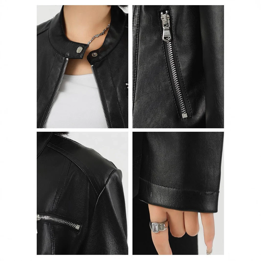 Burgundy Edge | Women's PU Leather Zipper Jacket FD - Image 4