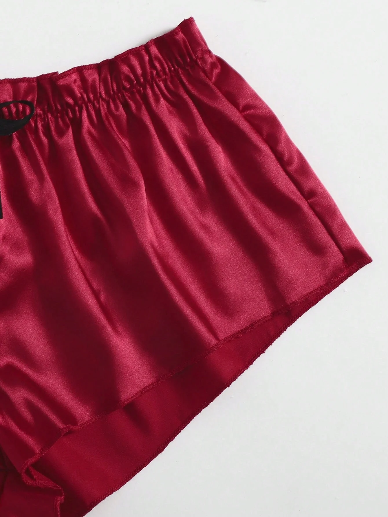 Burgundy Lace | Floral Lace Bralette with Satin Boyshorts Set - Image 4