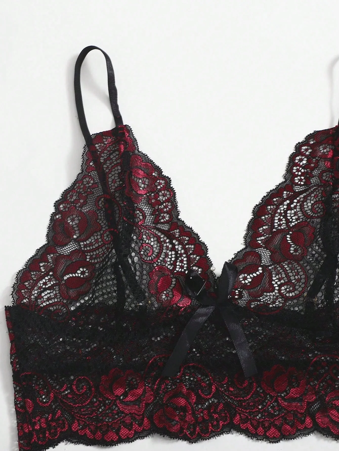 Burgundy Lace | Floral Lace Bralette with Satin Boyshorts Set - Image 5