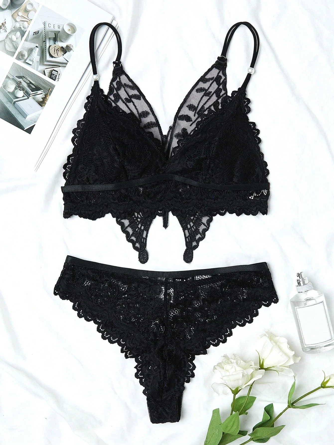 Butterfly Embroidery Floral Lace Underwire Lingerie Set (FD) - Image 3