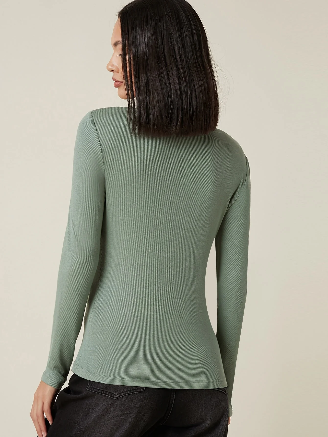 Button Half Placket Rib-knit Tee - Image 24