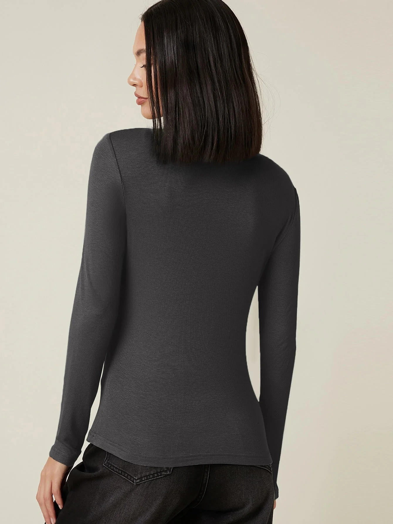 Button Half Placket Rib-knit Tee - Image 28