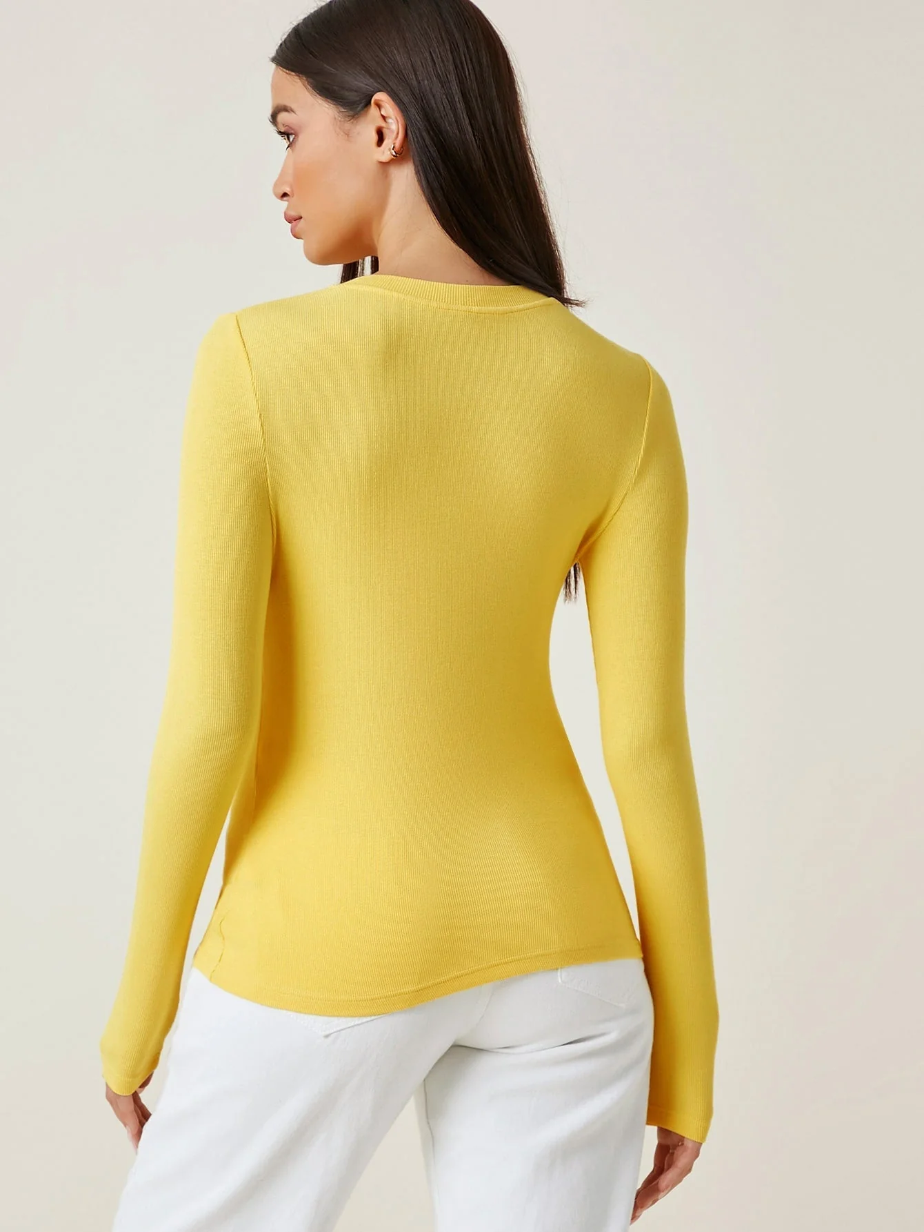Button Half Placket Rib-knit Tee - Image 7